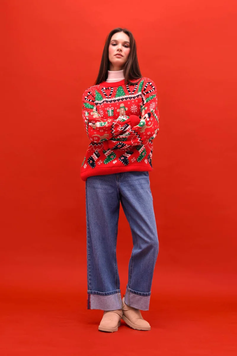 ديفاكتو Regular Fit Crew Neck Christmas Pullover