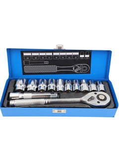 Metric 1/2'' Drive Socket Set, 12pcs Ratchet Wrench Tool Set, 10pcs 10-24mm Metric Driver with 5'' Extension Bar and 1/2'' Quick Release Ratchet Wrench Iron Box