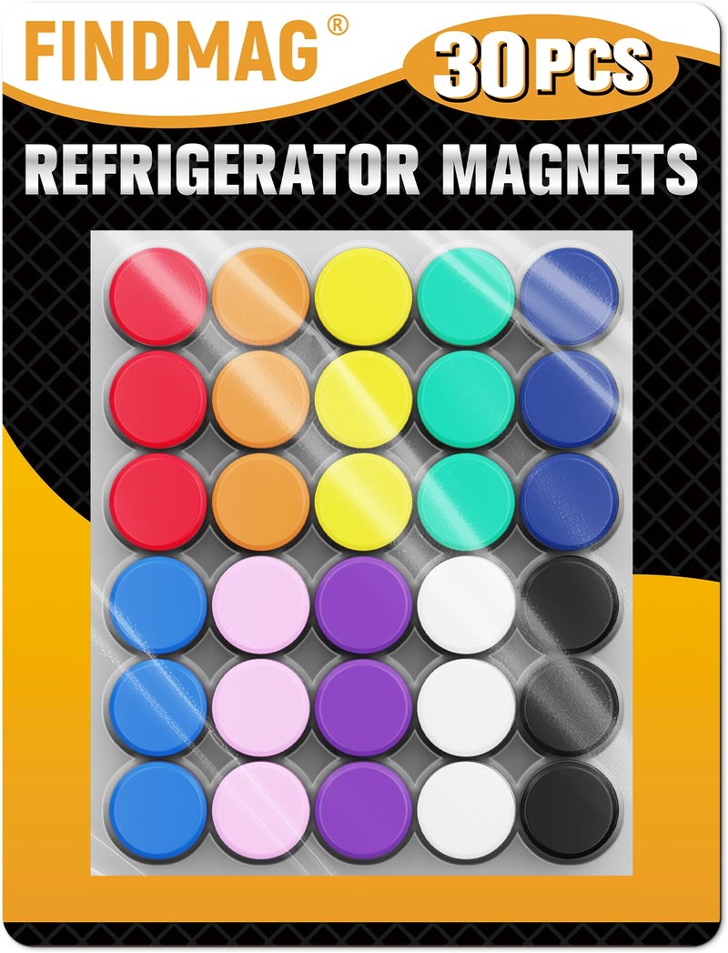 FINDMAG 30 Pcs Fridge Magnets, Cute Magnets for Fridge, Whiteboard Magnets Decorative, Strong Fridge Magnet Circle for Kitchen, Home, Fun Locker Magnet for School, Classroom, Dorm Room - Image 1