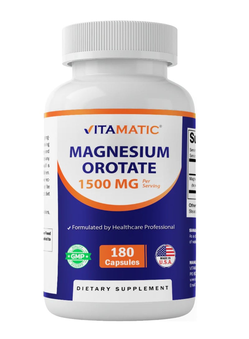Magnesium Orotate 180 Capsules (500 mg per Capsule)
