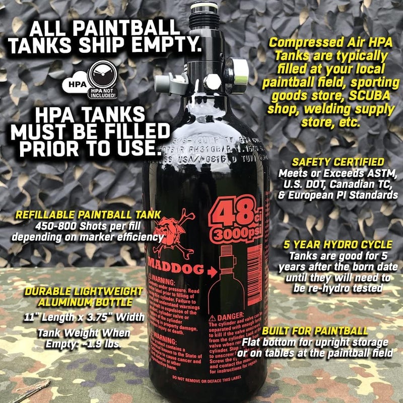 MAddog 48/3000 Aluminum Compressed Air HPA Paintball Tank with Regulator - Airgun Airsoft PCP - Fresh Hydro Date - Ships Empty - Image 3