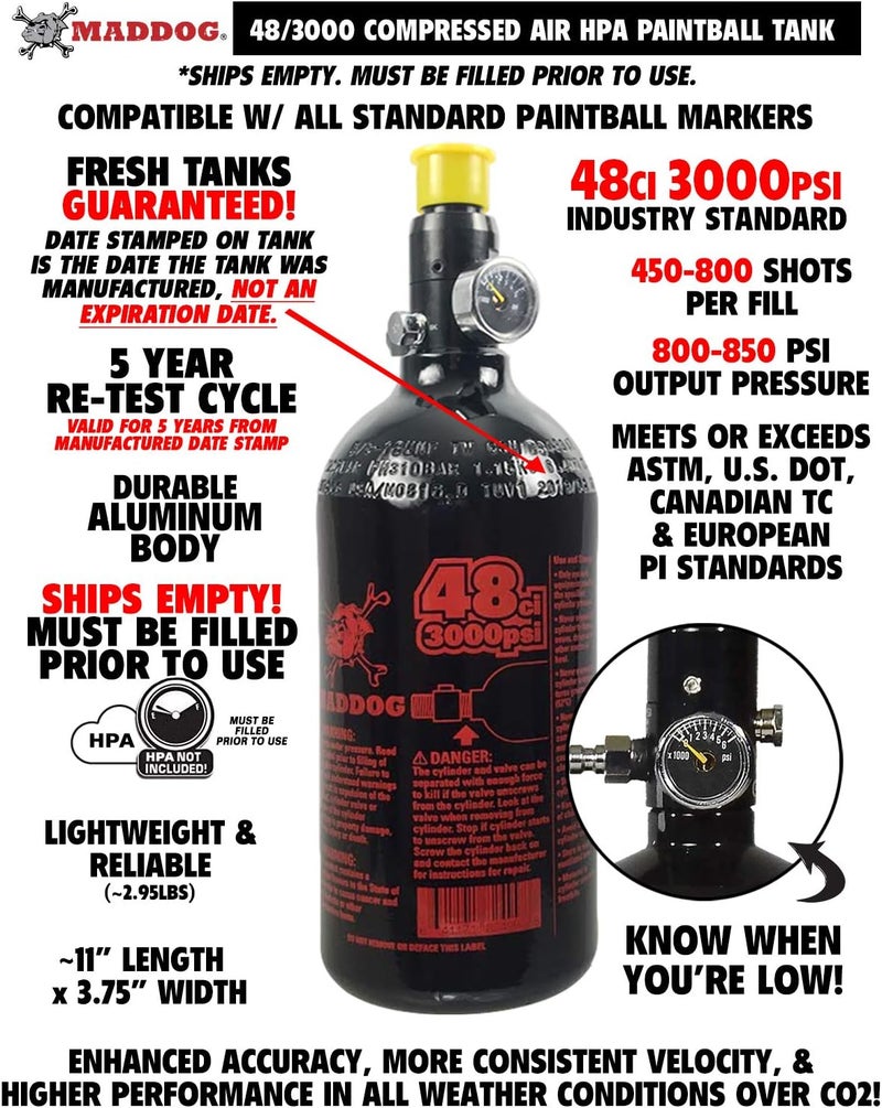 MAddog 48/3000 Aluminum Compressed Air HPA Paintball Tank with Regulator - Airgun Airsoft PCP - Fresh Hydro Date - Ships Empty - Image 5