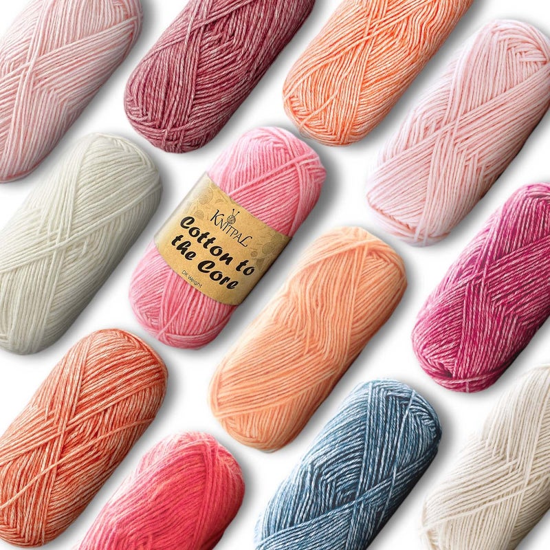 Cotton to The Core Cotton Yarn for Crocheting 12 Skeins 1704Yds600G Free Patterns  Soft Baby Yarn for Knitting  3 DK Light Worsted Weight  Blush Pack