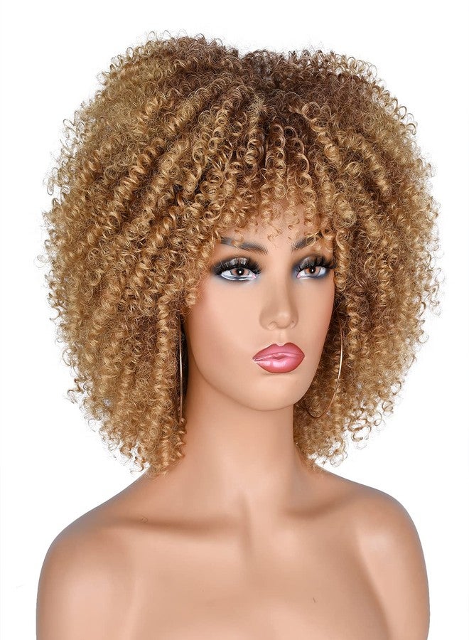 انيسول شعر مستعار قصير مجعد أفرو من أنيسول بطول 10 بوصات للنساء ذوات البشرة السمراء، شعر مستعار أفرو مجعد كثيف مع غرة، شعر مستعار كامل من الألياف الصناعية (أشقر أومبري). - Image 3