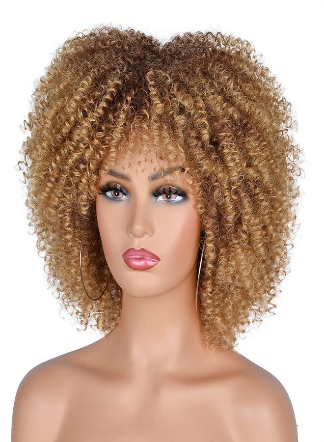 انيسول شعر مستعار قصير مجعد أفرو من أنيسول بطول 10 بوصات للنساء ذوات البشرة السمراء، شعر مستعار أفرو مجعد كثيف مع غرة، شعر مستعار كامل من الألياف الصناعية (أشقر أومبري). - Image 4