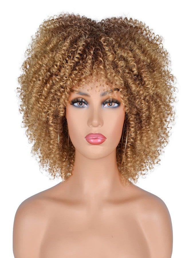 انيسول شعر مستعار قصير مجعد أفرو من أنيسول بطول 10 بوصات للنساء ذوات البشرة السمراء، شعر مستعار أفرو مجعد كثيف مع غرة، شعر مستعار كامل من الألياف الصناعية (أشقر أومبري). - Image 2