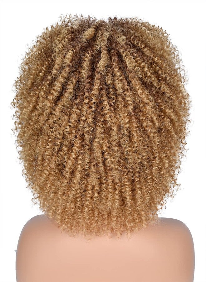 انيسول شعر مستعار قصير مجعد أفرو من أنيسول بطول 10 بوصات للنساء ذوات البشرة السمراء، شعر مستعار أفرو مجعد كثيف مع غرة، شعر مستعار كامل من الألياف الصناعية (أشقر أومبري). - Image 5