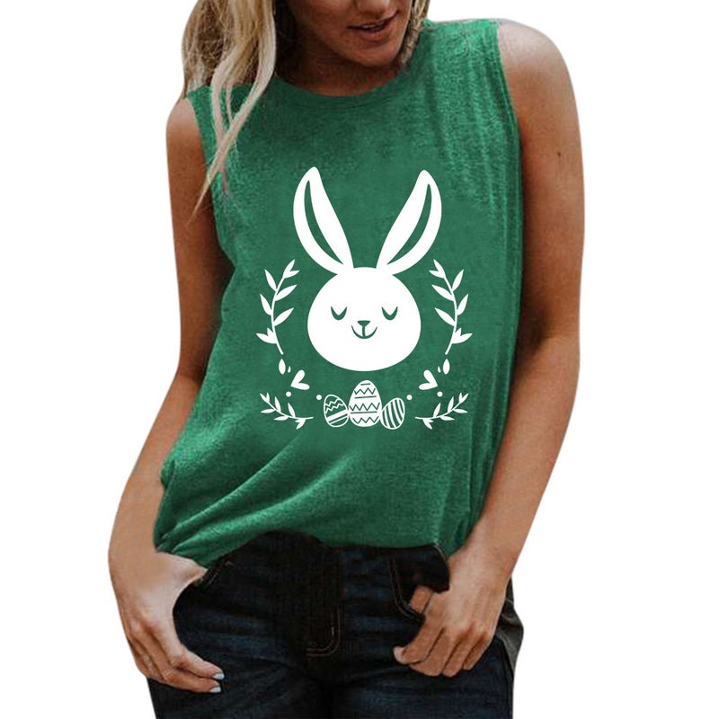 Cute Rabbit Printing Sleeveless Women'S T-Shirt New Round Neck Digital Printing Top - Image 5