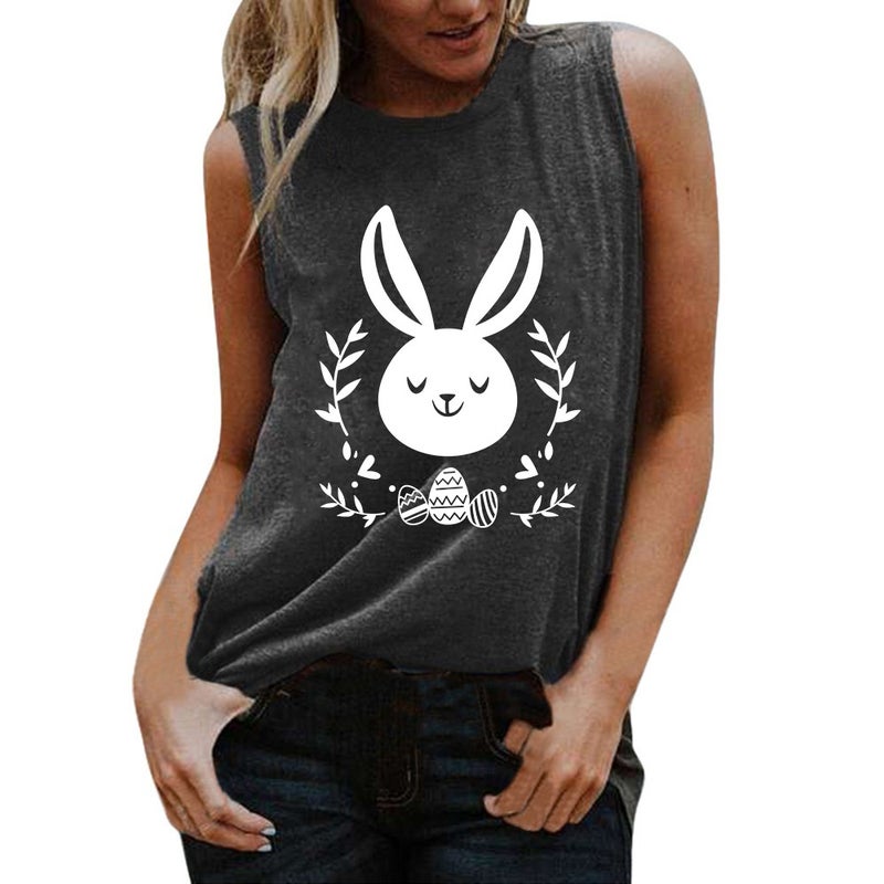 Cute Rabbit Printing Sleeveless Women'S T-Shirt New Round Neck Digital Printing Top - Image 2