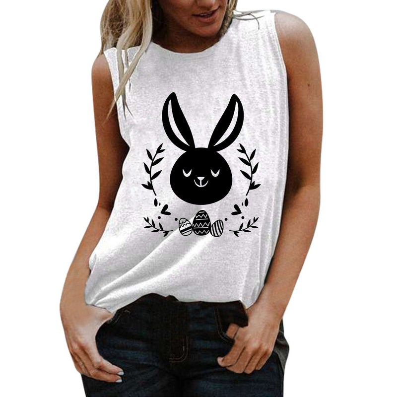Cute Rabbit Printing Sleeveless Women'S T-Shirt New Round Neck Digital Printing Top - Image 1