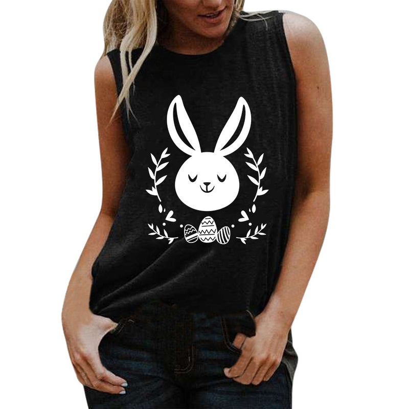 Cute Rabbit Printing Sleeveless Women'S T-Shirt New Round Neck Digital Printing Top - Image 4