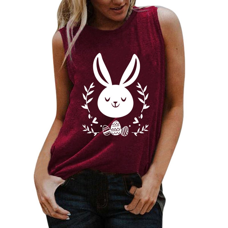 Cute Rabbit Printing Sleeveless Women'S T-Shirt New Round Neck Digital Printing Top - Image 3