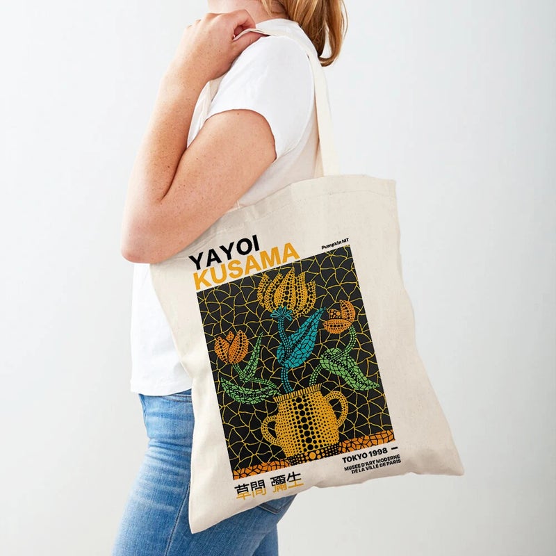Yayoi Kusama Abstract Supermarket Shopping Bag Nordic Girls Women Tote Bag Double Sided Canvas Shopping Bag - Image 4