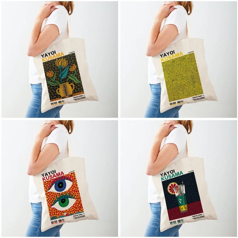 Yayoi Kusama Abstract Supermarket Shopping Bag Nordic Girls Women Tote Bag Double Sided Canvas Shopping Bag - Image 2