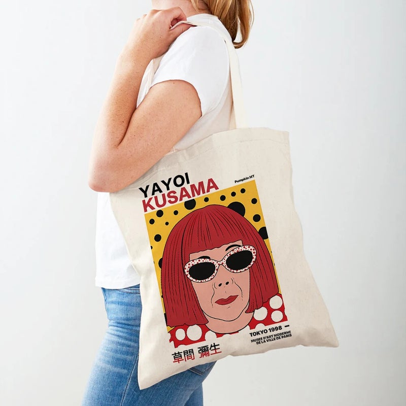 Yayoi Kusama Abstract Supermarket Shopping Bag Nordic Girls Women Tote Bag Double Sided Canvas Shopping Bag - Image 5