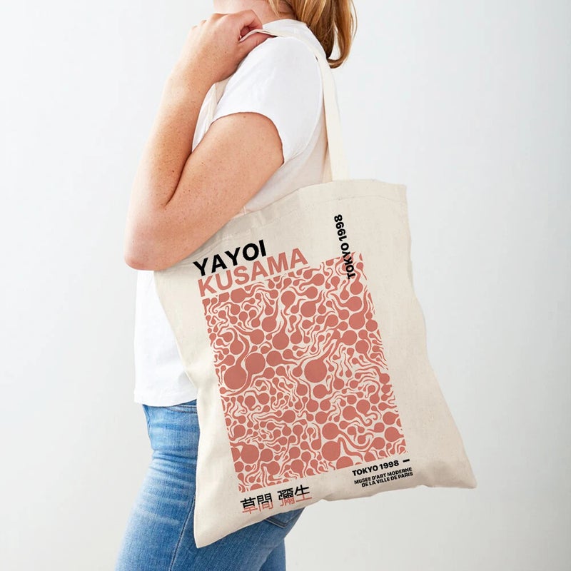 Yayoi Kusama Abstract Supermarket Shopping Bag Nordic Girls Women Tote Bag Double Sided Canvas Shopping Bag - Image 1