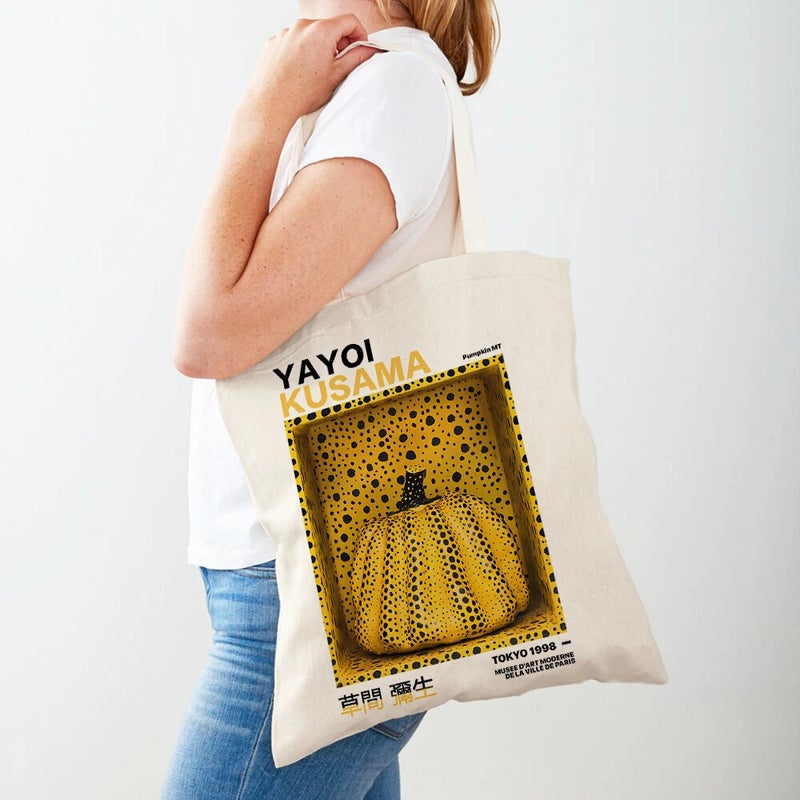 Yayoi Kusama Abstract Supermarket Shopping Bag Nordic Girls Women Tote Bag Double Sided Canvas Shopping Bag - Image 3