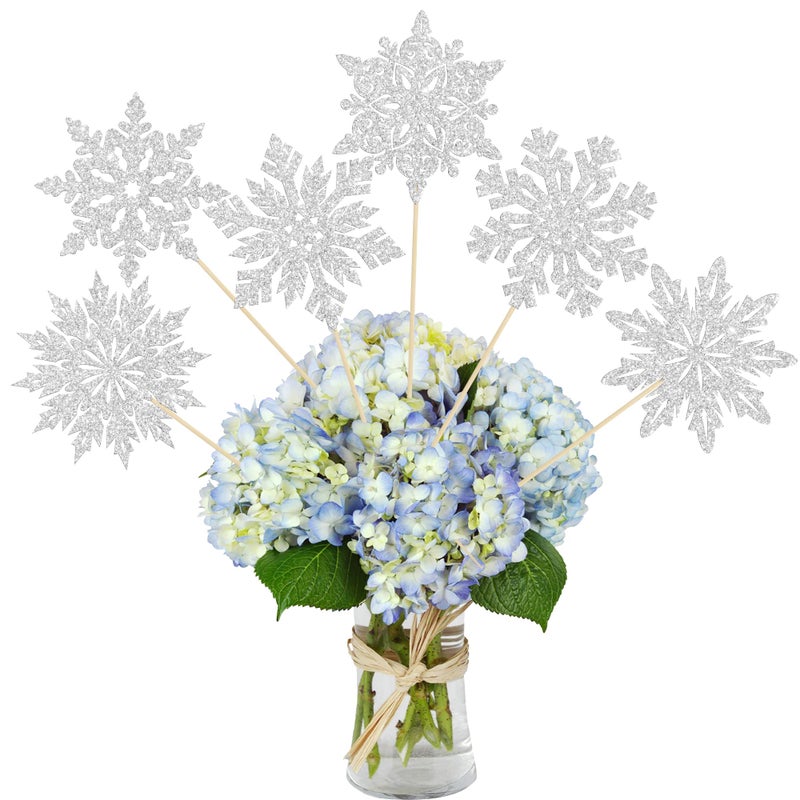 Ephlyn 12Pcs Snowflake Centerpiece Sticks Frozen Snowflake Table Flower Centerpieces Christmas Floral Decorations for Winter Wonderland Baby Shower Frozen Birthday Party Supplies Silver - Image 3