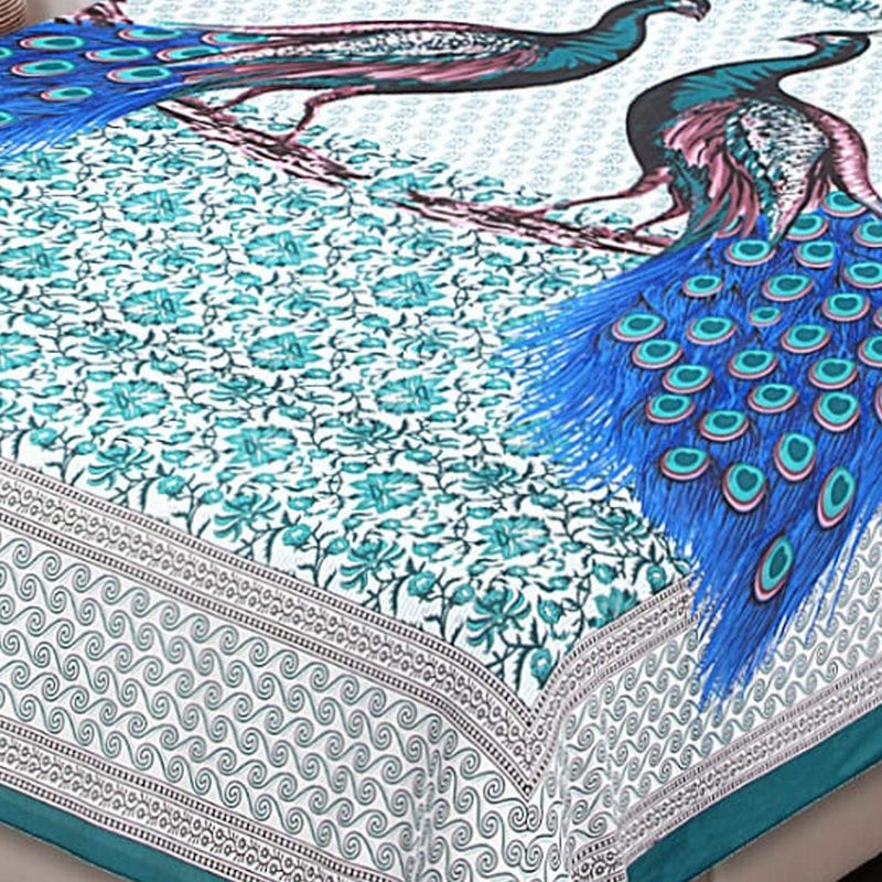SOMYA GEMS Green Peacock Jaipuri Print Double Bed Sheet with 2 Matching Pillow Covers Pure Cotton Comfortable Sleep Bed Sheet Family Bedsheet - Image 2
