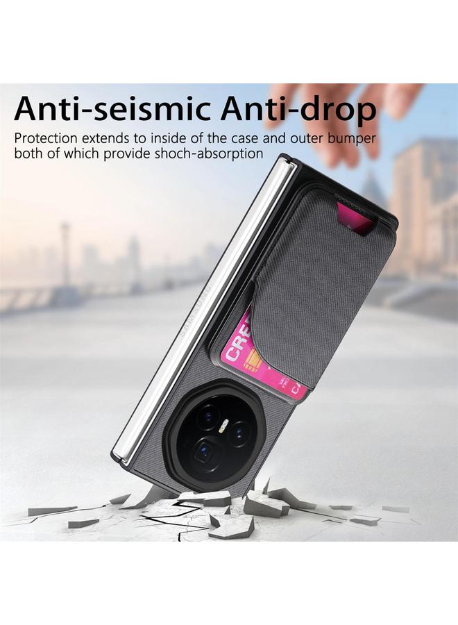 S-TOP Case For Honor Magic V3 Twill Fabric Leather Skin Card Bag Magnetic Back Phone Case - Image 5