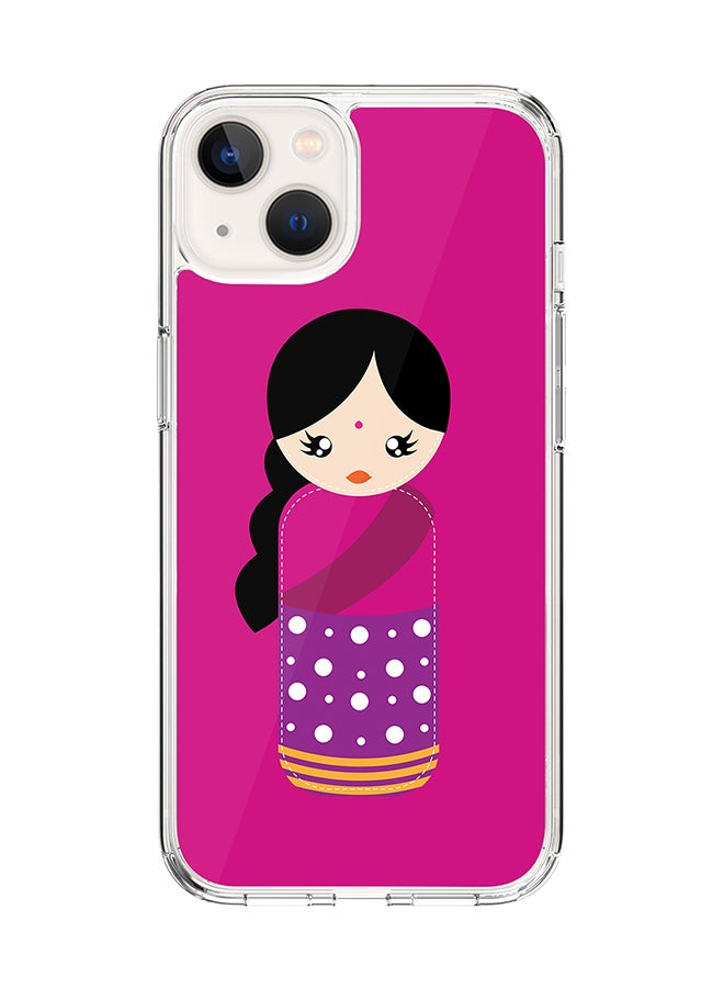 حافظة كلاسيكية شفافة لهاتف آبل آيفون 14 بلس - غلاف هجين ناعم حواف مرنة مضادة للسقوط TPU PC جل رقيق شفاف - طباعة كاملة لدمية هندية