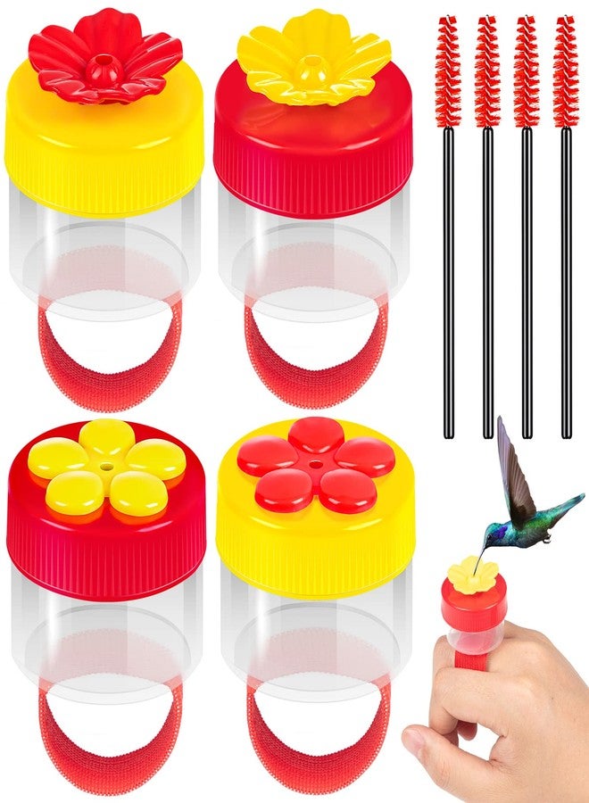 ZHBDMGK Handheld Hummingbird Ring Feeders, 4Pcs Mini Hummingbird Hand Feeder with 4Pcs Cleaning Brush, Window Humming Wild Bird Feeders Tools for Outdoors Supplies - Image 1