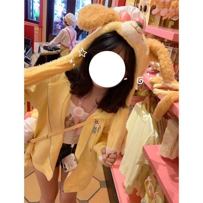 2024 new yellow niche [fleece-lined] autumn and winter hooded cardigan sweater Southeast Asia cross-border wholesale Yellow 