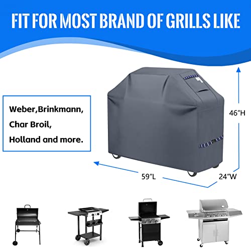 CUSSIOU Grill Cover 600D Heavy Duty, Universal Fit Waterproof BBQ Grill Protector with Adjustable Straps, Weatherproof Outdoor Oven Cover for All Seasons - Image 2