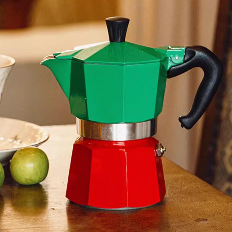 Coffee Pot Moka Pot Italian Coffee Maker 6 cup10 OZ Stovetop Espresso Maker for Gas or Electric Ceramic Stovetop Camping Manual Cuban Coffee Percolator for Cappuccino or Latte GreenRed