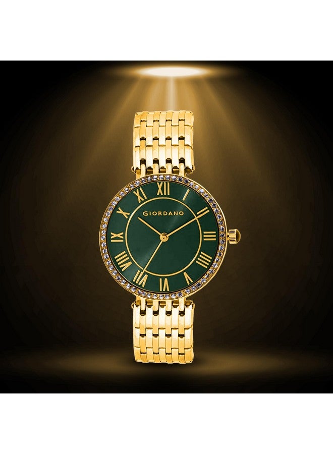 Giordano Eleganza Collection Round Analog Watch for Women, Diamond-Set with Metal Strap Ladies Water Resistant Wrist Watch - A2083 (Green) - Image 3