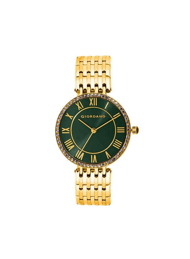 Giordano Eleganza Collection Round Analog Watch for Women, Diamond-Set with Metal Strap Ladies Water Resistant Wrist Watch - A2083 (Green) - Image 1