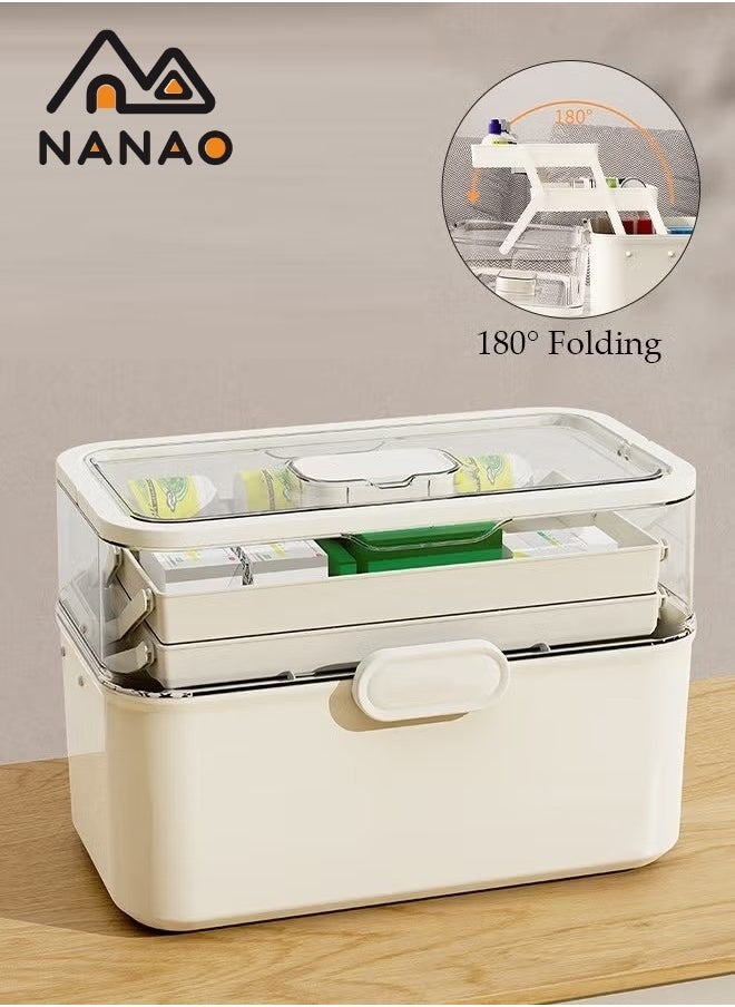 NANAO - Medicine Box Plastic Medicine Storage Box Family Emergency Kit Medical Kit 3 Layers Home First Aid Box Child Proof Medicine Box Organizer Pill Case with Compartments and Handle - Image 1