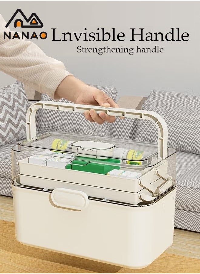 NANAO - Medicine Box Plastic Medicine Storage Box Family Emergency Kit Medical Kit 3 Layers Home First Aid Box Child Proof Medicine Box Organizer Pill Case with Compartments and Handle - Image 1
