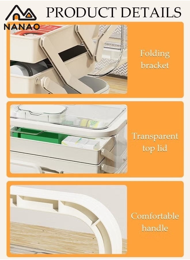 NANAO - Medicine Box Plastic Medicine Storage Box Family Emergency Kit Medical Kit 3 Layers Home First Aid Box Child Proof Medicine Box Organizer Pill Case with Compartments and Handle - Image 1