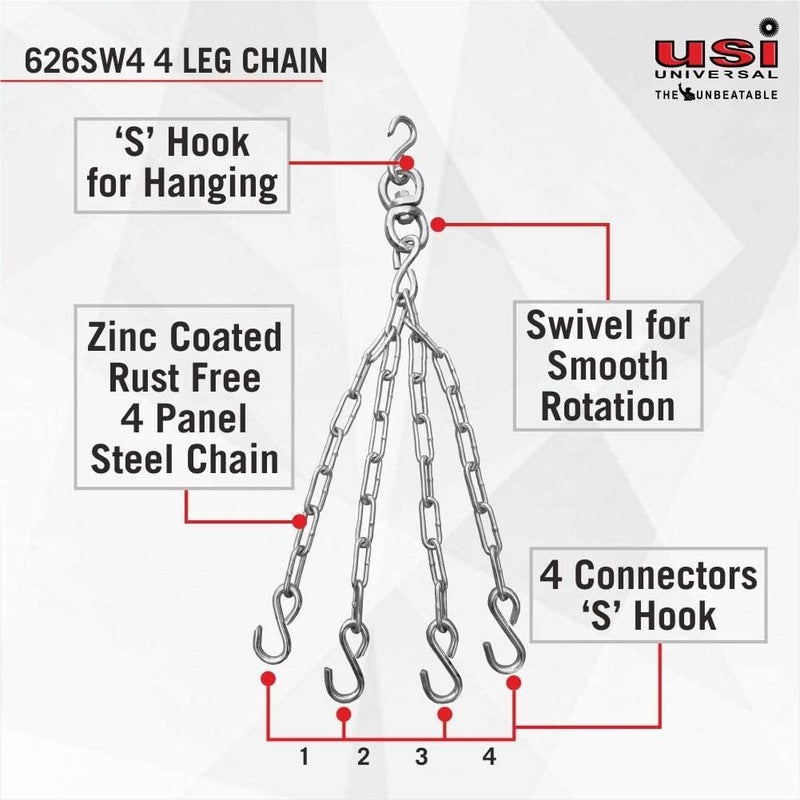 USI UNIVERSAL Boxing Kit for Adults, Boxing Set with 626N 60cm/2 Feet Unfilled Punching Bag, 626SW4 Metal Hanging Chain with 4 Legs & 628A 2.75m Long 1 Pair Boxing Hand Wraps (Black/Yellow) - Image 5