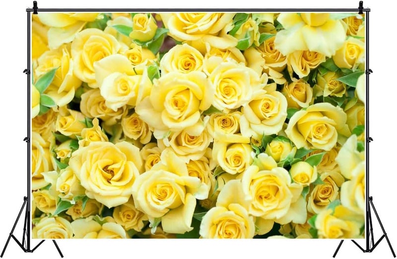 Laeacco 10x8ft Graceful Yellow Rose Flower Wall Vinyl Photography Backdrop Wedding Photo Background Bridal Shower Banner Bride Portraits Shoot Props House Decoration Wallpaper Greeting Card - Image 1