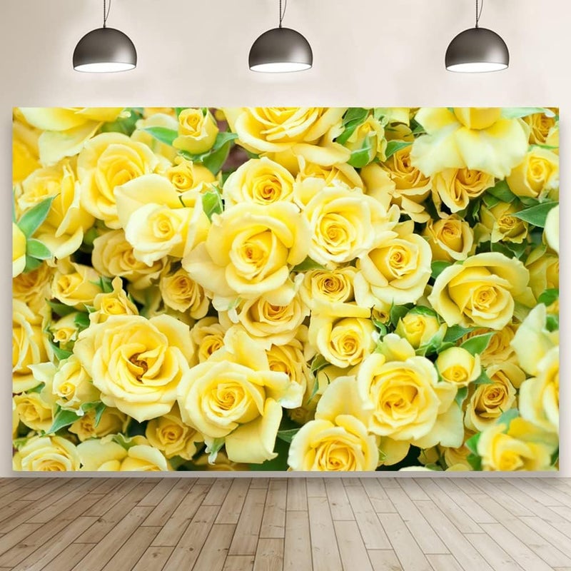 Laeacco 10x8ft Graceful Yellow Rose Flower Wall Vinyl Photography Backdrop Wedding Photo Background Bridal Shower Banner Bride Portraits Shoot Props House Decoration Wallpaper Greeting Card - Image 2
