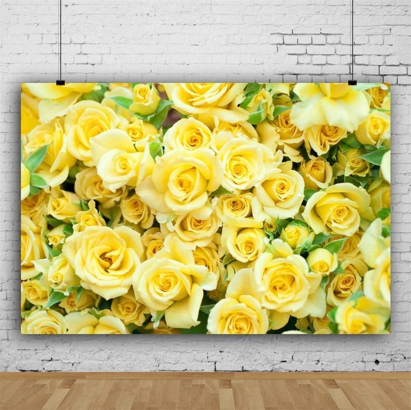 Laeacco 10x8ft Graceful Yellow Rose Flower Wall Vinyl Photography Backdrop Wedding Photo Background Bridal Shower Banner Bride Portraits Shoot Props House Decoration Wallpaper Greeting Card - Image 3