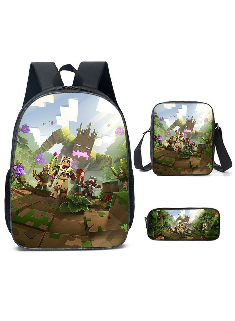 ماين كرافت حقيبة ظهر كرتونية للطلاب من ماي وورلد، مجموعة من ثلاث قطع 29*42*16 سم