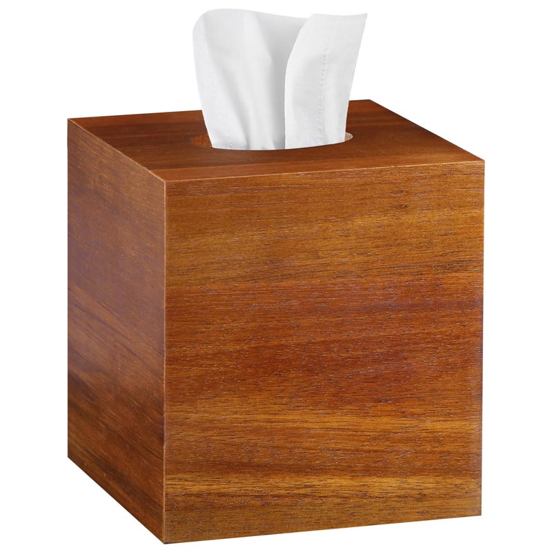 BIBELUN Tissue Box Cover Square Wood Tissue Box Holder for Tabletop Night Stands Bathroom Office - Decorative Facial Cube Tissue Box Cover for Modern Farmhouse Decor - Image 1