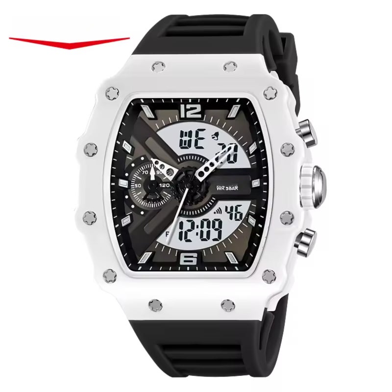 Dual-display waterproof luminescent multifunctional electronic watch with a barrel shape - Image 1