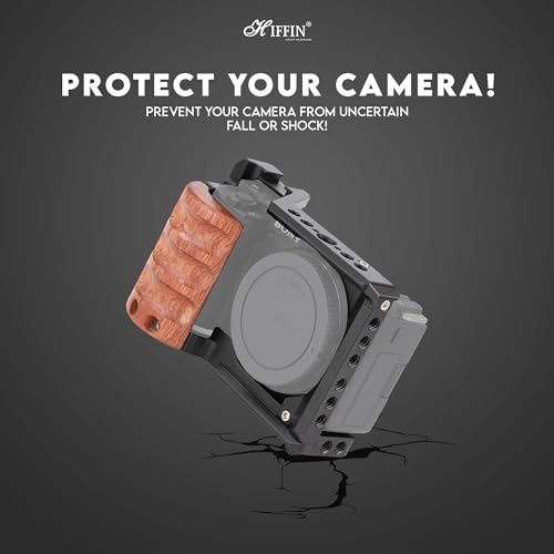 HIFFIN Upgrade Metal Cage with Wood Handle for Sony Alpha ZV-E10 Video Shooting Accessories, Cold Shoe Mic/Light Extension Video Cage Vlogging Camera Kit - Image 4