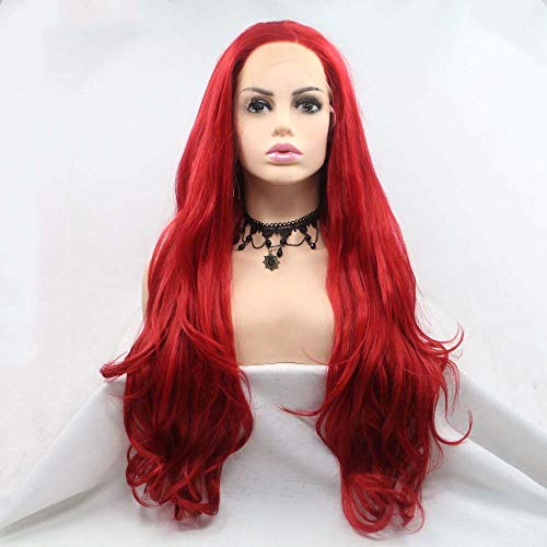 Melody Wig Melody Synthetic Lace Front Red Wigs Long Body Wave Hair Heat Resistant Fiber Hair Wigs For Women Cosplay Part Wigs High Density 24Inches Red color - Image 2