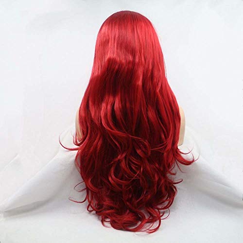 Melody Wig Melody Synthetic Lace Front Red Wigs Long Body Wave Hair Heat Resistant Fiber Hair Wigs For Women Cosplay Part Wigs High Density 24Inches Red color - Image 5