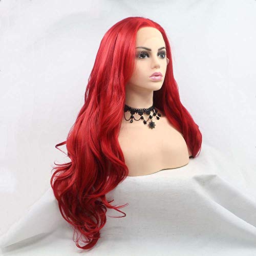 Melody Wig Melody Synthetic Lace Front Red Wigs Long Body Wave Hair Heat Resistant Fiber Hair Wigs For Women Cosplay Part Wigs High Density 24Inches Red color - Image 4