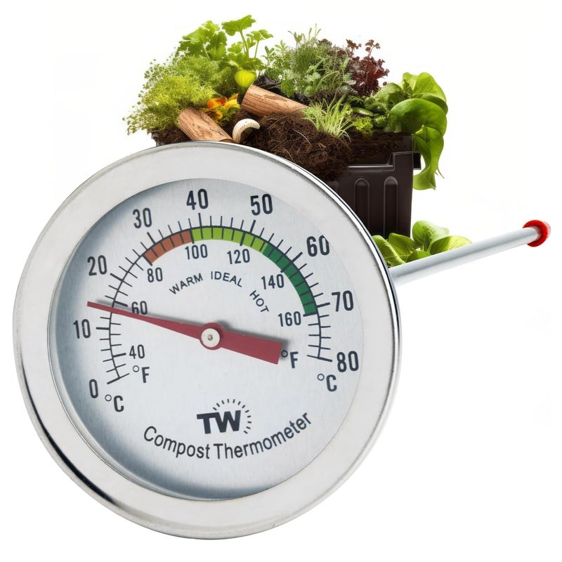 Thermometer World مقياس حرارة السماد من الفولاذ المقاوم للصدأ، مقاس 50 مم، شاشة عرض بالدرجات مئوية وفهرنهايت (C&F)، مستشعر حرارة، ومساعد في تسريع عملية تحلل السماد (295 مم). - Image 4