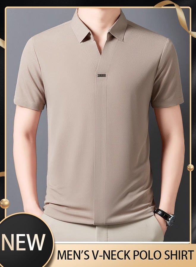 Men's polo shirt V-neck polo short-sleeved T-shirt Short-sleeved sports golf tennis T-shirt Casual V-neck summer shirt Classic polo shirt  - Image 1