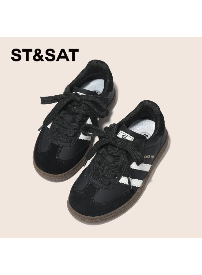 St&sat Kids Training Shoes Autumn New Girls Sports Shoes Soft Sole Boys Sneakers Classic Black Size 29 - Image 1
