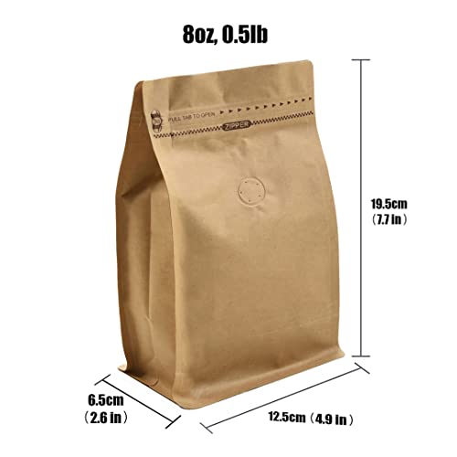 EverPack 50 Pieces 8 Ounce Kraft Paper Stand Up Coffee Bag/Flat Bottom Pouch with Air Release Valve and Reusable Side Zipper. (50pcs, ½lb/8oz) - Image 2