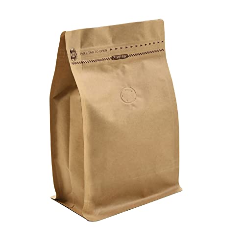 EverPack 50 Pieces 8 Ounce Kraft Paper Stand Up Coffee Bag/Flat Bottom Pouch with Air Release Valve and Reusable Side Zipper. (50pcs, ½lb/8oz) - Image 1
